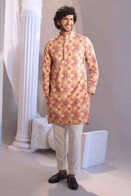 Manish Nagdeo X AZA_Multi Color Cotton Embroidery Multicolor Printed Kurta Set _at_Aza_Fashions