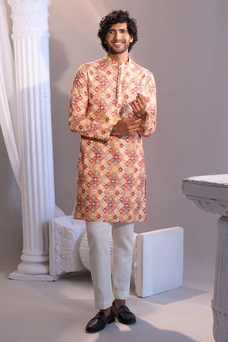 Buy_Manish Nagdeo X AZA_Multi Color Cotton Embroidery Multicolor Printed Kurta Set 