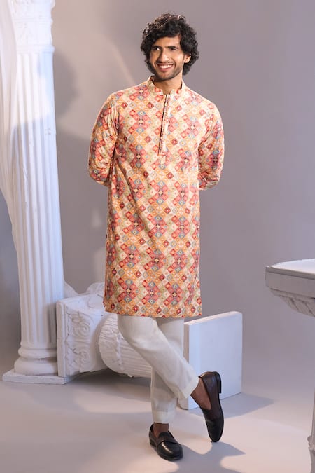 Manish Nagdeo X AZA_Multi Color Cotton Embroidery Multicolor Printed Kurta Set _Online_at_Aza_Fashions