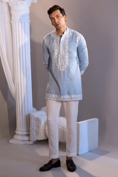 Buy_Manish Nagdeo X AZA_Blue Cotton Embroidery Powder Kurta Set 