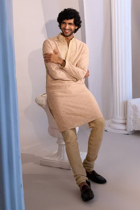 Buy_Manish Nagdeo X AZA_Beige Cotton Embroidery Kurta Set 