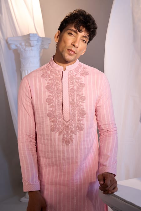 Buy_Manish Nagdeo X AZA_Blush Cotton Embroidery Pink Kurta Set 