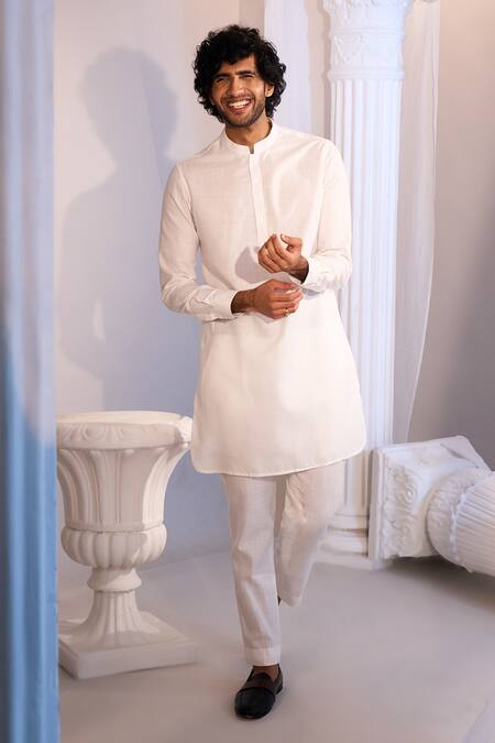 Manish Nagdeo X AZA_White Brocade, Silk Embroidery Nehru Jacket And Kurta Pant Set _at_Aza_Fashions