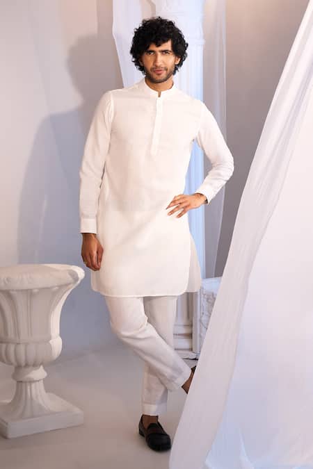 Manish Nagdeo X AZA_White Brocade, Silk Embroidery Nehru Jacket And Kurta Pant Set _Online_at_Aza_Fashions