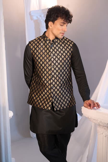 Buy_Manish Nagdeo X AZA_Black Brocade, Silk Nehru Jacket Set 