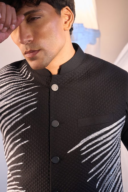 Shop_Manish Nagdeo X AZA_Black Silk Ruby Kurta Set With Nehru Jacket 