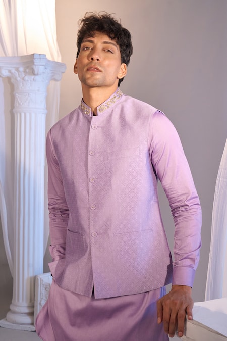 Buy_Manish Nagdeo X AZA_Lilac Brocade, Cotton Nehru Jacket Set 