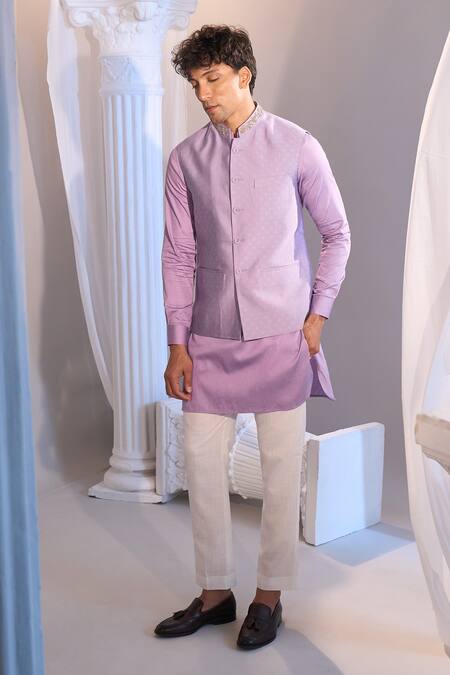 Shop_Manish Nagdeo X AZA_Lilac Brocade, Cotton Nehru Jacket Set 