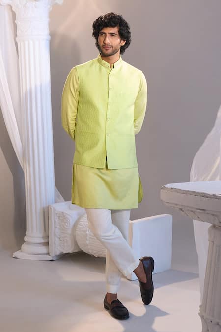 Manish Nagdeo X AZA Lime Green Nehru Jacket Set 