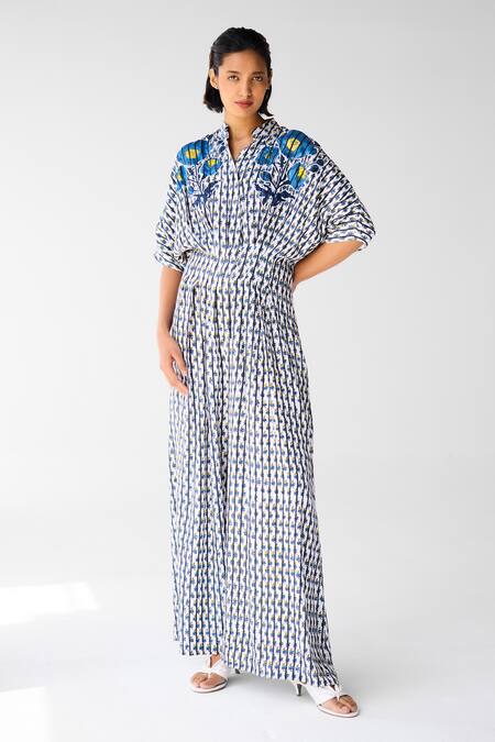 Buy Cotton And Clay White Cotton, Twill Embroidery Collared Designer Floral Print Jumpsuit Online at Aza Fashions Buy_Cotton And Clay_White Cotton, Twill Embroidery Collared Designer Floral Print Jumpsuit _Online_at_Aza_Fashions