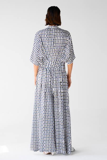 Shop Cotton And Clay White Cotton, Twill Embroidery Collared Designer Floral Print Jumpsuit Online at Aza Fashions Shop_Cotton And Clay_White Cotton, Twill Embroidery Collared Designer Floral Print Jumpsuit _Online_at_Aza_Fashions