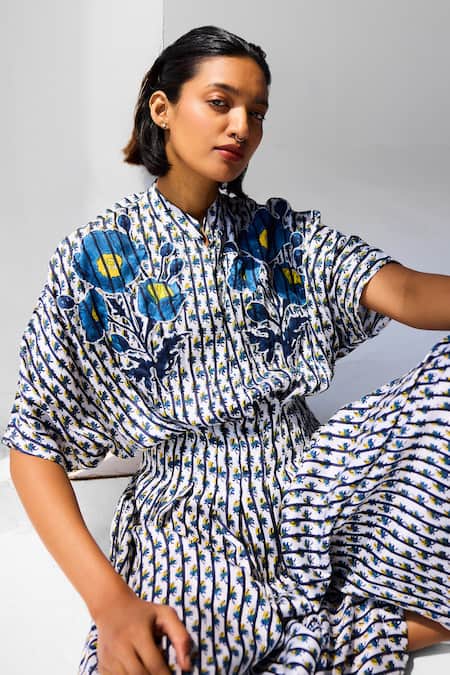 Buy Cotton And Clay White Cotton, Twill Embroidery Collared Designer Floral Print Jumpsuit Buy_Cotton And Clay_White Cotton, Twill Embroidery Collared Designer Floral Print Jumpsuit