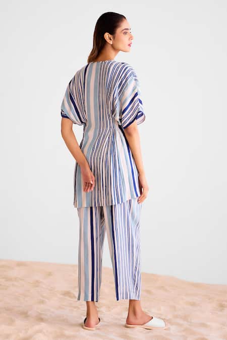 Cotton And Clay Striped Cotton Silk Kurta Set 