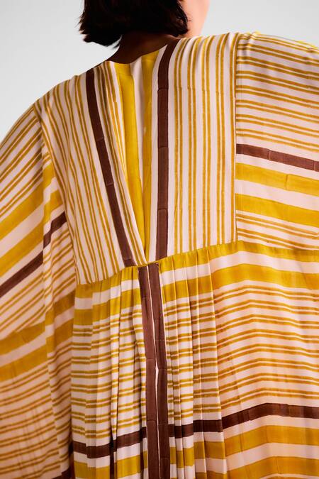 Cotton And Clay_Multi Color Cotton V-neck Striped Designer Kaftan _at_Aza_Fashions