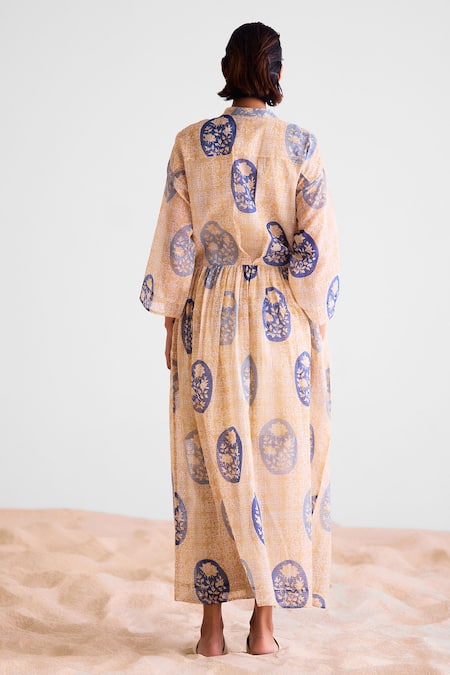 Shop_Cotton And Clay_Multi Color Cotton Round Neck Printed Kurta Set _at_Aza_Fashions