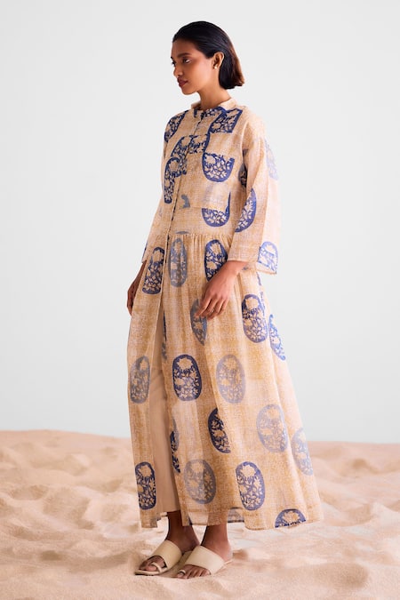 Cotton And Clay_Multi Color Cotton Round Neck Printed Kurta Set _Online_at_Aza_Fashions
