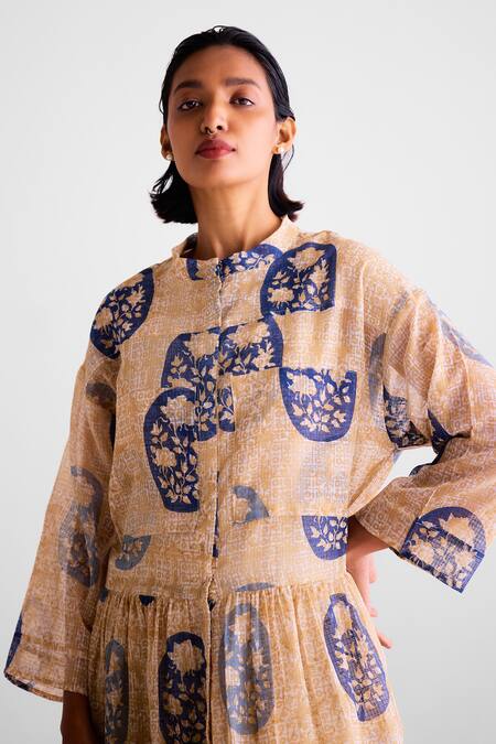 Shop_Cotton And Clay_Multi Color Cotton Round Neck Printed Kurta Set _Online_at_Aza_Fashions