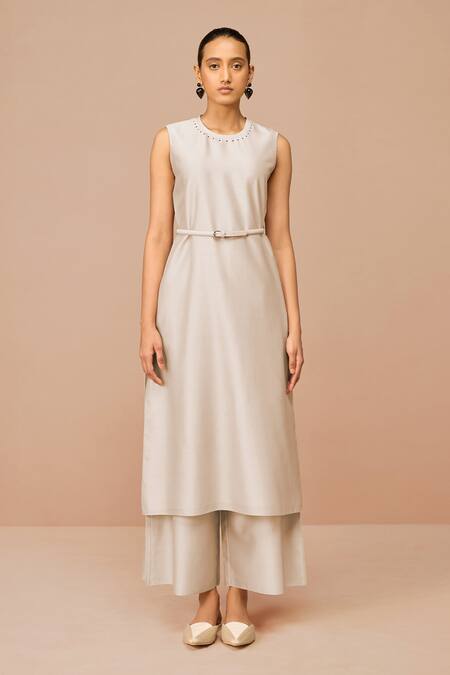 Buy Ampm Beige Chanderi Embroidery, Cut Work Mandarin Collar Jacket Set Online at Aza Fashions Buy_Ampm_Beige Chanderi Embroidery, Cut Work Mandarin Collar Jacket Set _Online_at_Aza_Fashions