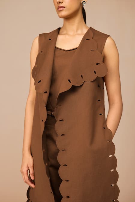 Shop_Ampm_Brown Cotton, Linen Cleo Dori Embroidered Throw Set _Online_at_Aza_Fashions