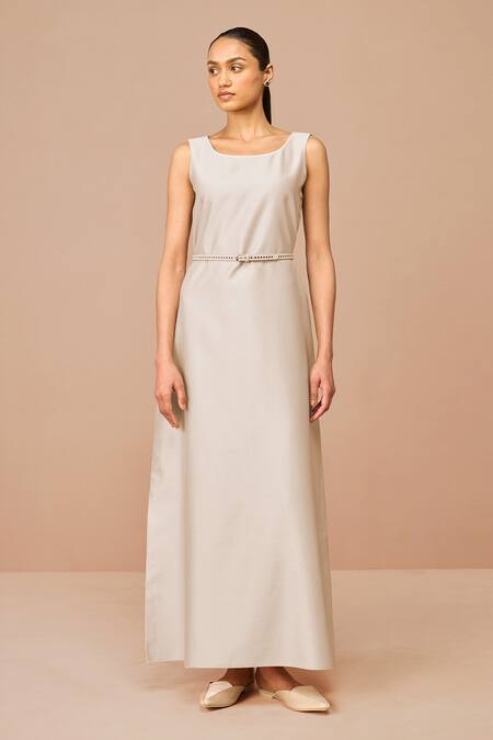 Ampm_Beige Chanderi Embroidery Open , Square Raysa Jacket Set _Online_at_Aza_Fashions