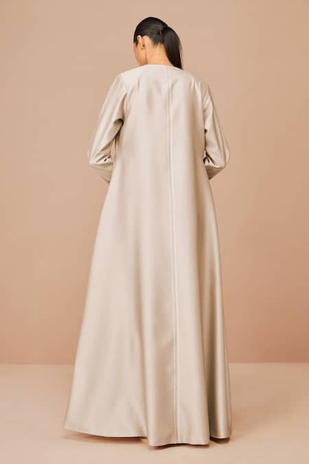 Shop_Ampm_Beige Chanderi Embroidery Open , Square Raysa Jacket Set _at_Aza_Fashions