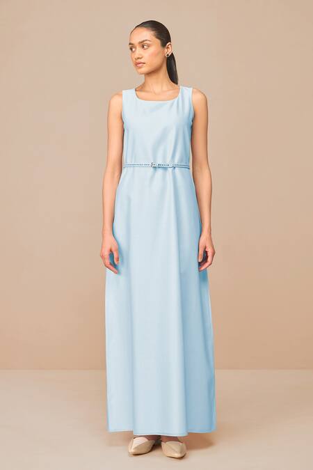 Shop_Ampm_Blue Chanderi Embroidery, Cut Work Square Neck Ice-blue Jacket Set _Online_at_Aza_Fashions