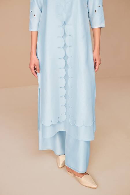 Ampm Blue Chanderi Cut Work Round Neck Ice Svara Kurta Set at Aza Fashions Ampm_Blue Chanderi Cut Work Round Neck Ice Svara Kurta Set _at_Aza_Fashions