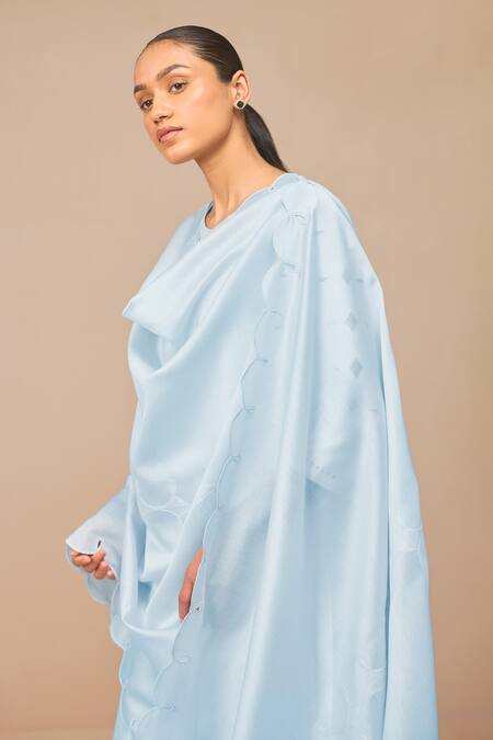 Shop Ampm Blue Chanderi Cut Work Round Neck Ice Svara Kurta Set Shop_Ampm_Blue Chanderi Cut Work Round Neck Ice Svara Kurta Set