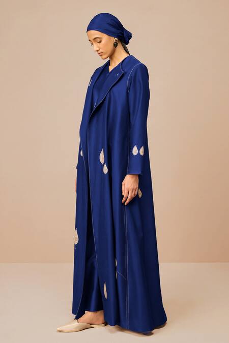 Buy_Ampm_Blue Chanderi Embroidery, Chains Open Neck, Indigo Azar Jacket Set _Online_at_Aza_Fashions