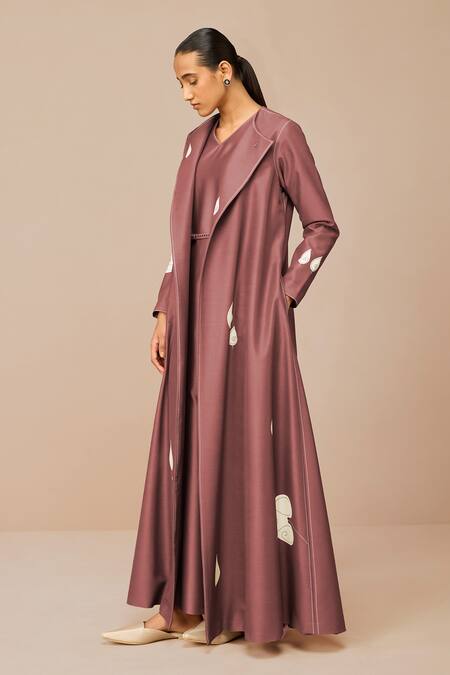 Ampm Chanderi Embroidery, Chains V-neck Terracotta Azar Jacket Set at Aza Fashions Ampm_Chanderi Embroidery, Chains V-neck Terracotta Azar Jacket Set _at_Aza_Fashions