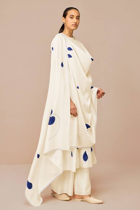 Shop_Ampm_Ivory Chanderi Embroidery Round Neck Ophira Kurta Set