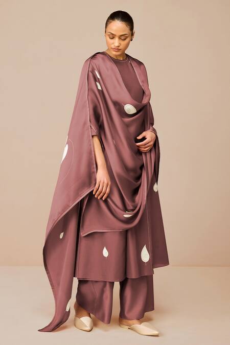 Ampm_Orange Chanderi Embroidery Round Neck Terracotta Ophira Kurta Set_Online_at_Aza_Fashions