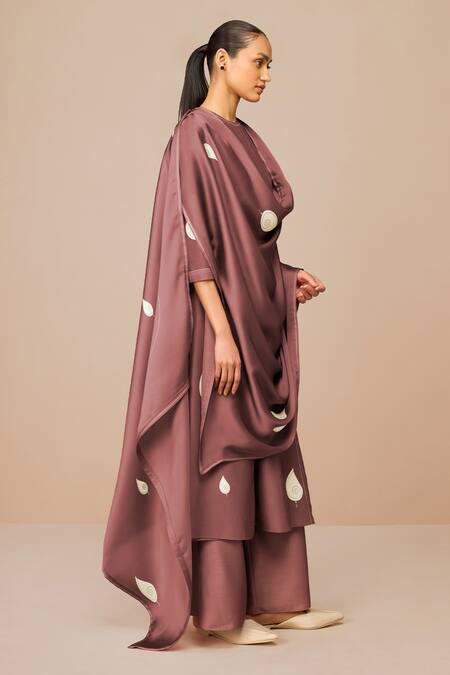 Buy_Ampm_Orange Chanderi Embroidery Round Neck Terracotta Ophira Kurta Set_Online_at_Aza_Fashions