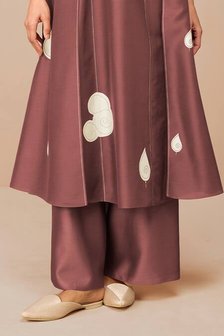 Shop_Ampm_Orange Chanderi Embroidery Round Neck Terracotta Ophira Kurta Set_Online_at_Aza_Fashions