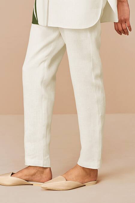 Buy_Ampm_Green Linen Collared Colour Block Shirt Set _Online_at_Aza_Fashions