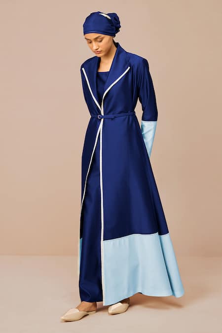 Shop_Ampm_Blue Chanderi Cut Work Open Neck Indigo Jacket Set _Online_at_Aza_Fashions