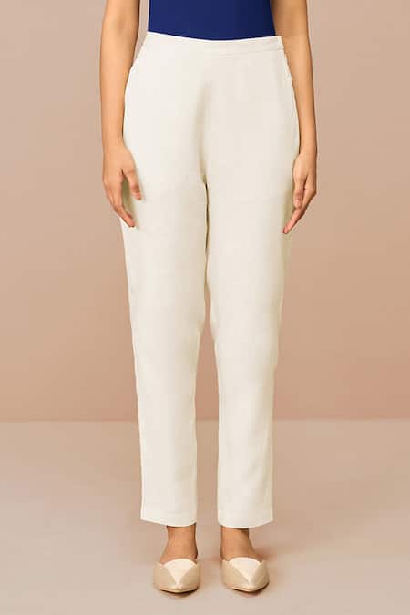 Shop_Ampm_Blue Linen, Viscose Cut Work V-, Round Wrap Top And Slim Fit Pant Set _Online_at_Aza_Fashions