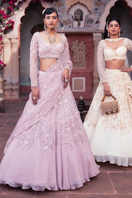 Meenagurnam Embroidered Pink Bridal Lehenga Set 
