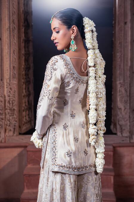 Shop Meenagurnam Ivory Jacquard Embroidery Round Neck Tissue Kurta Set Online at Aza Fashions Shop_Meenagurnam_Ivory Jacquard Embroidery Round Neck Tissue Kurta Set _Online_at_Aza_Fashions