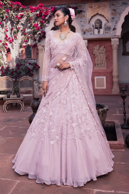 Meenagurnam Classic Pink Embroidered Lehenga Set 