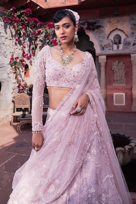 Shop Meenagurnam Pink Net, Organza Sequins, Embroidery Classic Lehenga Set Online at Aza Fashions Shop_Meenagurnam_Pink Net, Organza Sequins, Embroidery Classic Lehenga Set _Online_at_Aza_Fashions