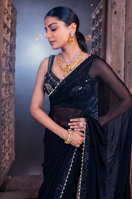 Shop Meenagurnam Black Net, Georgette, Viscose Sequins, Embroidery Designer Classic Saree Set Online at Aza Fashions Shop_Meenagurnam_Black Net, Georgette, Viscose Sequins, Embroidery Designer Classic Saree Set _Online_at_Aza_Fashions