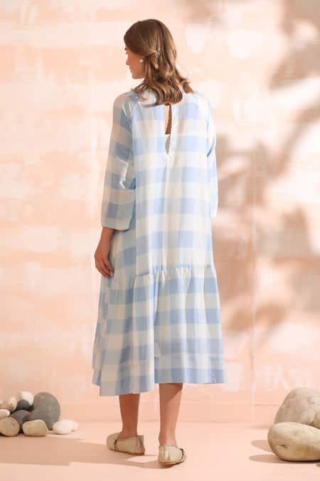 Dhaari Blue Hand Embroidered Flare Midi Dress 