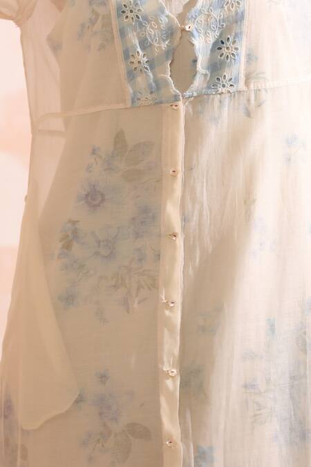 Dhaari_Blue Handloom Cotton Embroidery Keyhole Neck Hand Painted Midi Dress _at_Aza_Fashions