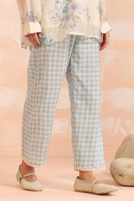 Dhaari_Cream Handloom , Silk, Embroidery Floral Hand Painted Pant Set _at_Aza_Fashions