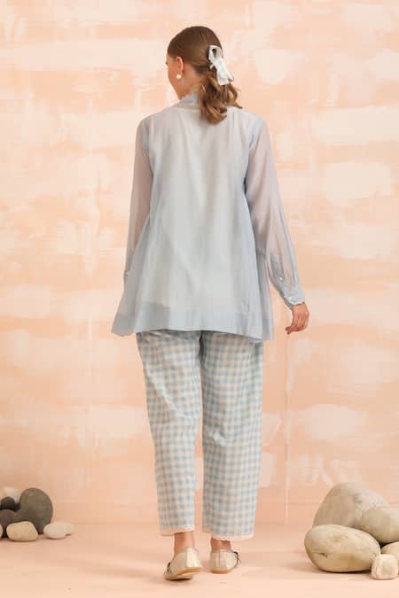 Dhaari Blue Hand Embroidered Leafage Top Set 