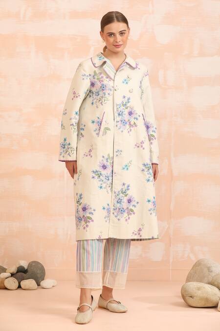 Buy_Dhaari_Multi Color Handloom Cotton Collared Striped Handwoven Silk Jacket _Online_at_Aza_Fashions