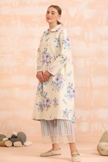 Shop_Dhaari_Multi Color Handloom Cotton Collared Striped Handwoven Silk Jacket 