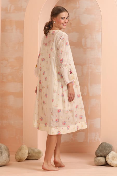 Dhaari Hand Painted Cotton Silk Midi Dress 