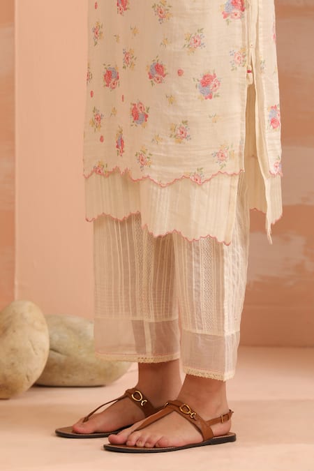 Buy_Dhaari_Pink Handloom Cotton, Silk Embroidery Round Neck Floral Hand Painted Kurta Set 